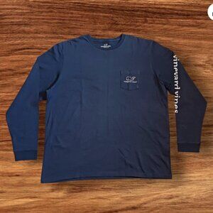 Vineyard Vines Mens XXL Tee Shirt Long Sleeve Cotton Graphic Pocket Blue